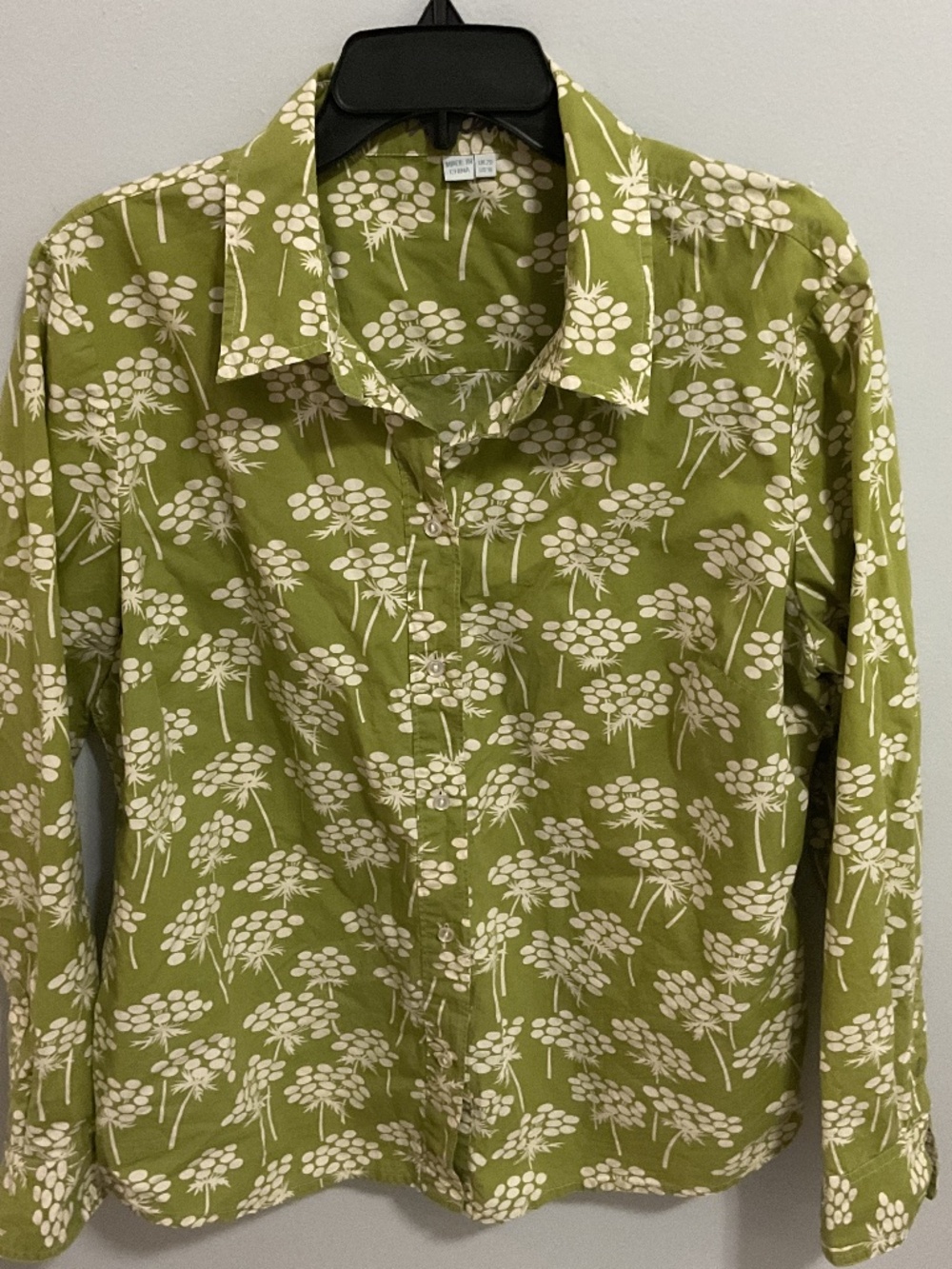 Boden 100% Cotton LS Button Front Green Floral Shirt, Size 16